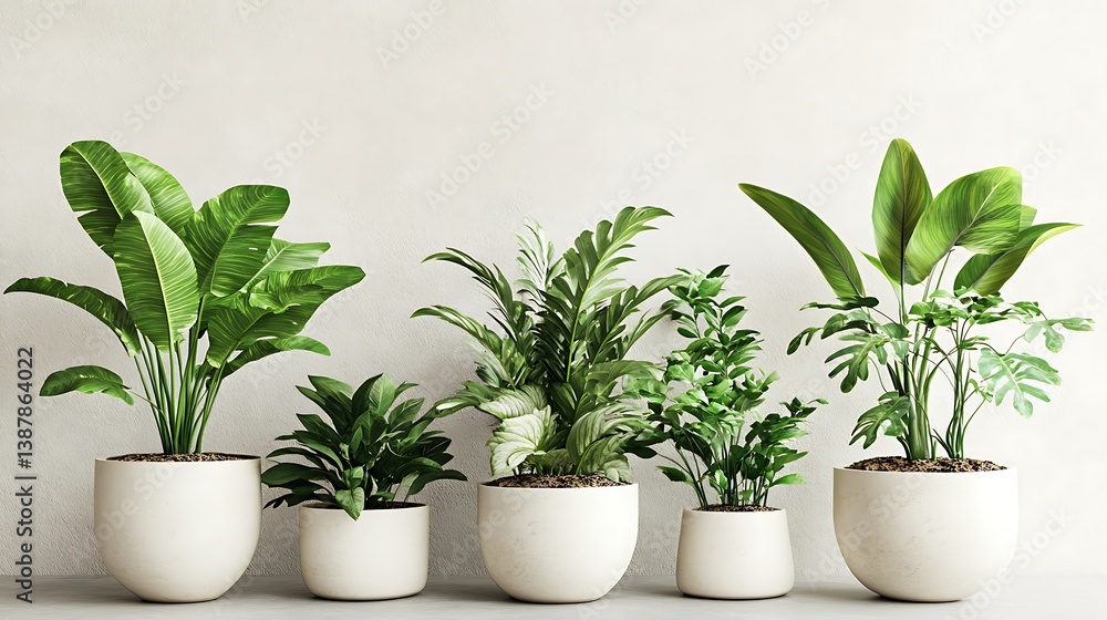 Fototapeta premium Elegant Mix of Indoor and Outdoor Potted Plants for Green Interior Design and Home Decor