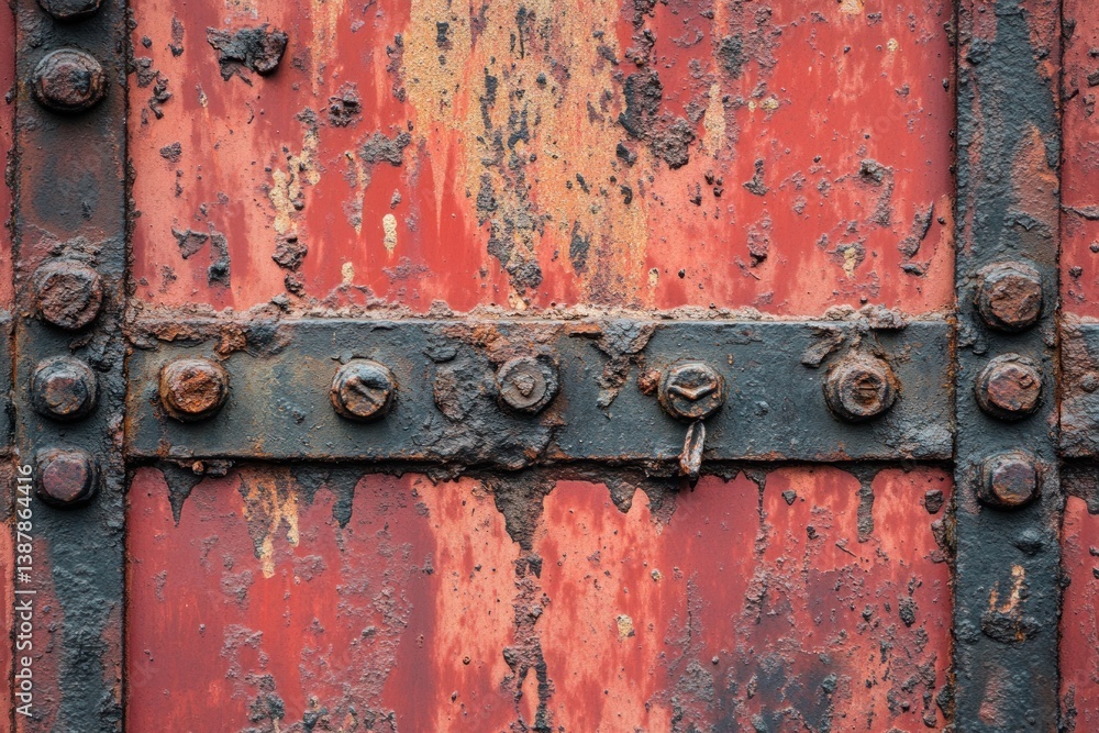 Close up of rusted metal with bolts and black detailing Close up of rusted metal with bolts and black detailing