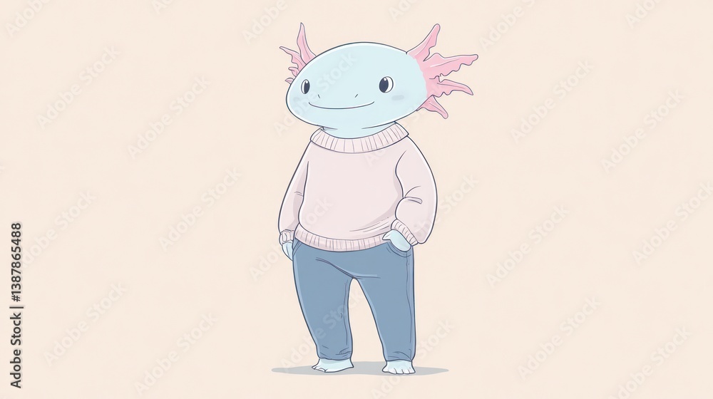 custom made wallpaper toronto digitalCartoon axolotl character in cozy sweater and jeans illustration