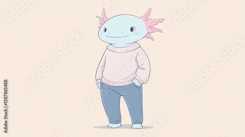 Wallpaper Mural Cartoon axolotl character in cozy sweater and jeans illustration Torontodigital.ca