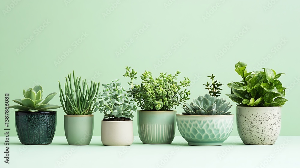 Fototapeta premium Elegant Mix of Indoor and Outdoor Potted Plants for Green Interior Design and Home Decor