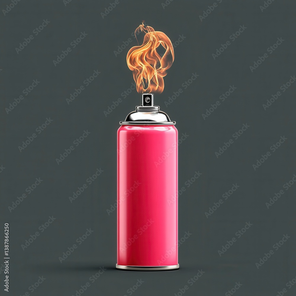 Bright Pink Spray Can with Flame on Dark Background Bright Pink Spray Can with Flame on Dark Background