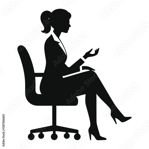 Professional Woman Sitting in Office Chair - Silhouette/A simple silhouette of a businesswoman seated in a modern office chair.