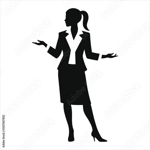 Professional Woman in Business Attire Silhouette/A simple, elegant silhouette of a woman in business attire, positioned against a neutral background.