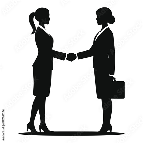 Professional Women Handshake Silhouette/A simple, elegant silhouette of two businesswomen shaking hands.