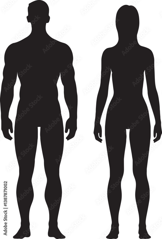 Silhouette of a man in a swimsuit, front view, vector illustration of human anatomy, with a focus on body, fitness, and model features Silhouette of a man in a swimsuit, front view, vector illustration of human anatomy, with a focus on body, fitness, and model features