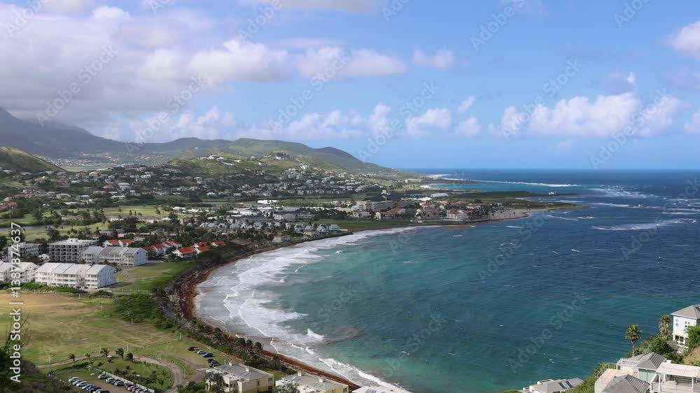 Panoramic view on Timothy Hill lookout of Saint Kitts and Nevis Caribbean island on cruise vacation. Panoramic view on Timothy Hill lookout of Saint Kitts and Nevis Caribbean island on cruise vacation.