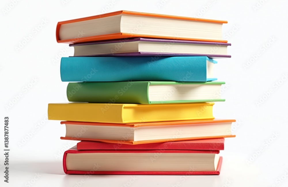 Stack of colourful hardback books isolated white background. Collection of various books perfect for reading, learning, education. Back school concept, academic knowledge and literary themes. Stack of colourful hardback books isolated white background. Collection of various books perfect for reading, learning, education. Back school concept, academic knowledge and literary themes.