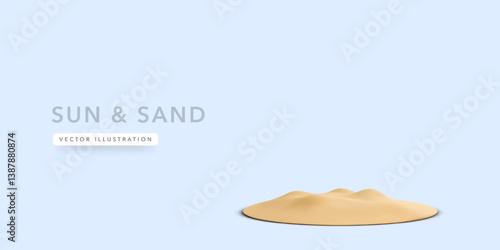 Beach Sand Dune in Minimal 3D Cartoon Style on Soft Blue Background. Perfect Base Element for Summer, Nature, or Travel Concepts. Isolated and Clean. Vector Illustration.