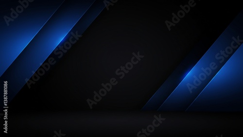 A modern abstract image featuring a sleek blue and black light pattern set against a soft metallic texture