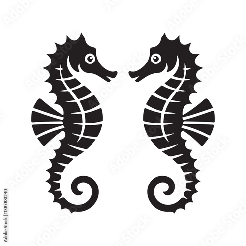 pair of silhouette seahorse illustrations isolate