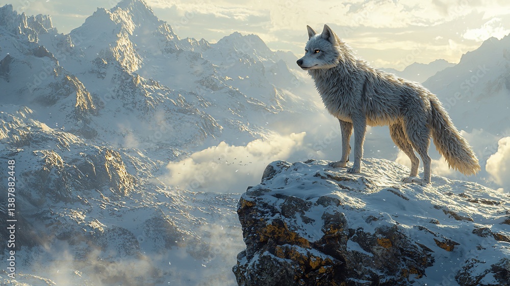 Fototapeta premium Wolf on Mountain Peak Dawn