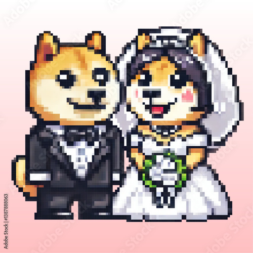 Doge wedding couple pixelated art