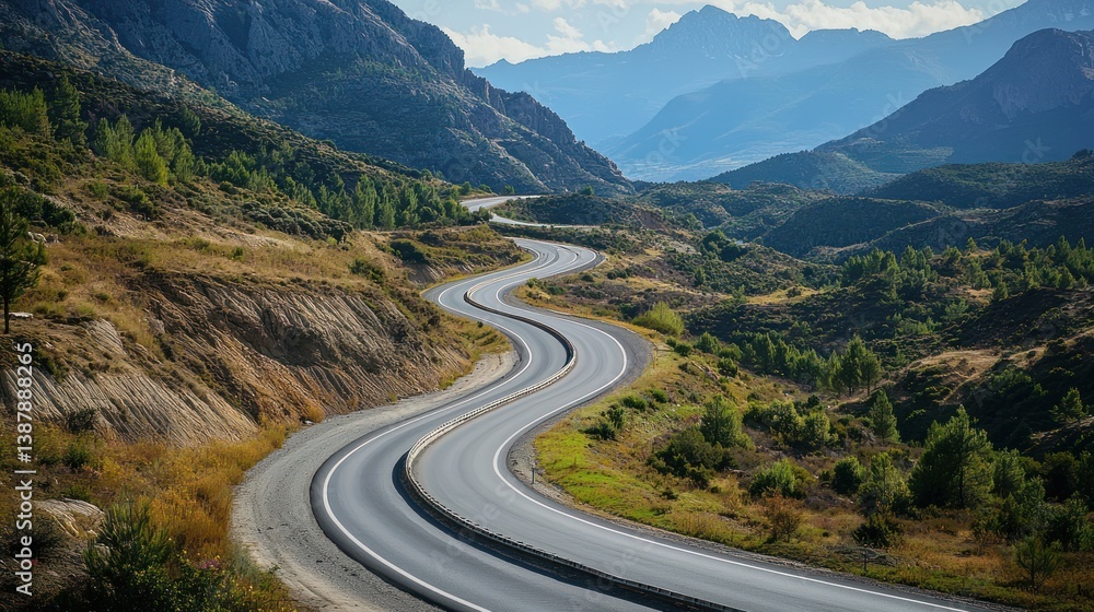 Fototapeta premium Scenic Mountain Highway: A Serpentine Road through a Picturesque Landscape