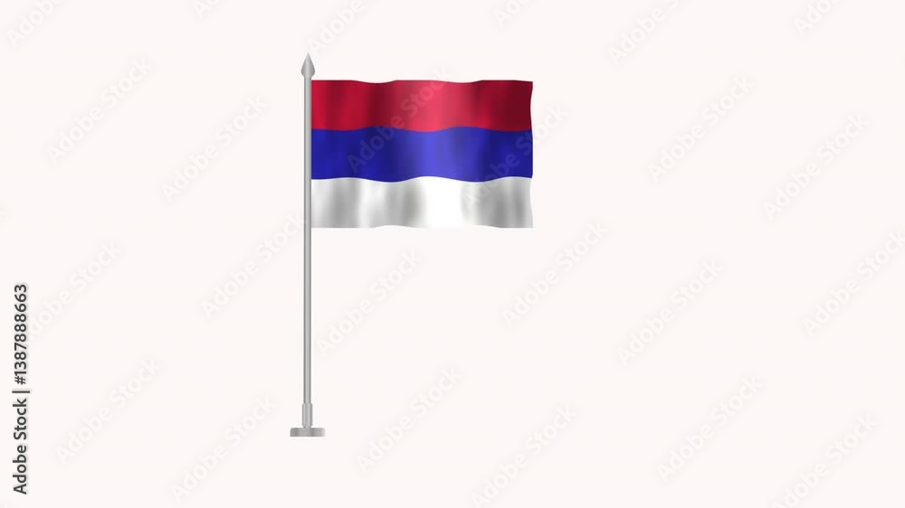 Flag of Republica Srpska, Pole flag of Republica Srpska on white screen, Republica Srpska 3D Animation flag waving in the wind isolated on white Background. 
