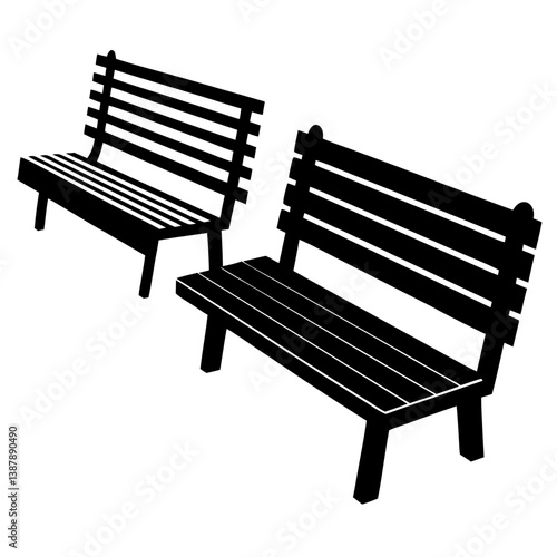 Two park benches silhouette for outdoor seating design