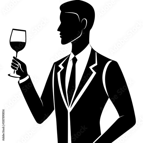 Silhouette of man in suit holding a glass of red wine
