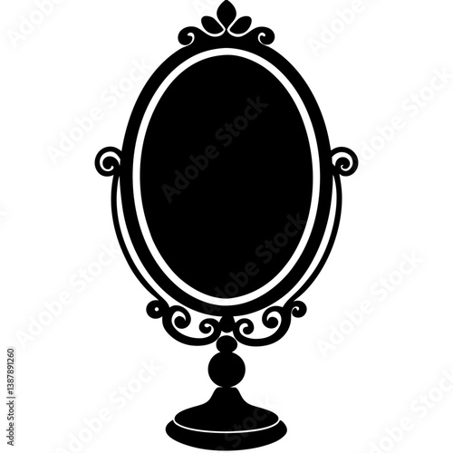 Elegant oval mirror silhouette with ornate frame design