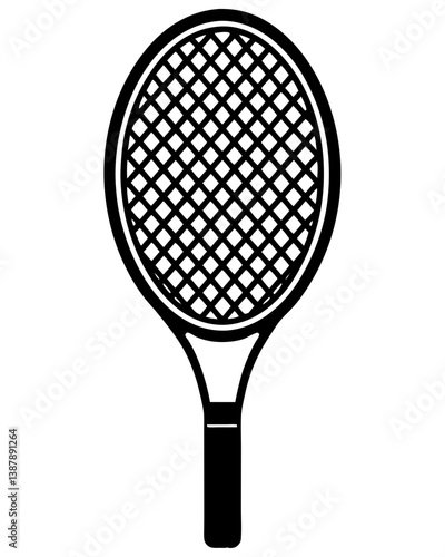 A simple silhouette of a tennis racket for sports design.
