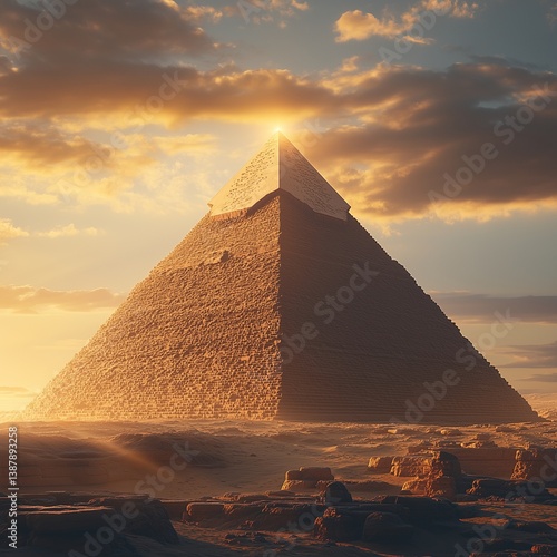 photorealistic ancient Egyptian pyramid with vibrant colors, capturing the grandeur of Egypt’s history