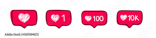 Doodle like button. Hand drawn social media notification icon Likes