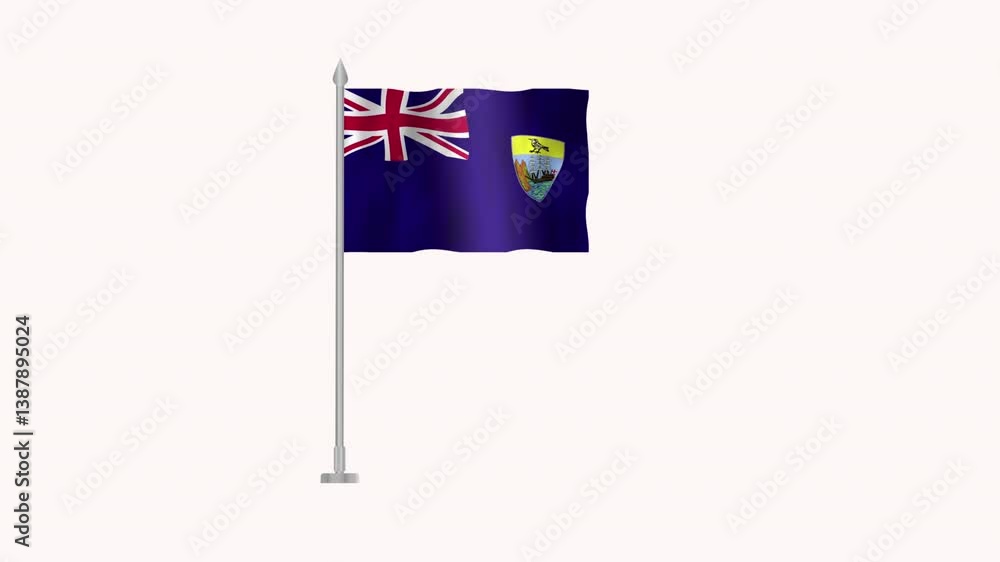 Flag of Saint Helena, Pole flag of Saint Helena on white screen, Saint Helena 3D Animation flag waving in the wind isolated on white Background.
Flag of Saint Helena, Pole flag of Saint Helena on white screen, Saint Helena 3D Animation flag waving in the wind isolated on white Background.