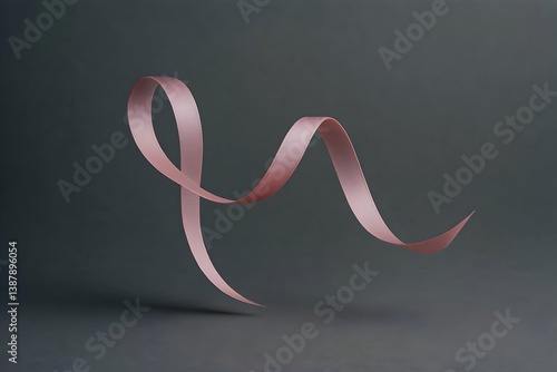 Floating pink ribbon in elegant curves against a dark background, symbolizing awareness, femininity, and minimalist artistic expression.
