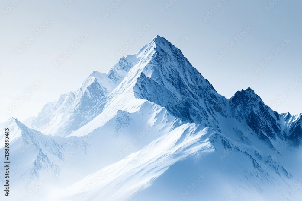 Obraz premium Majestic Snow Capped Mountain Range Under Pale Blue Sky Landscape