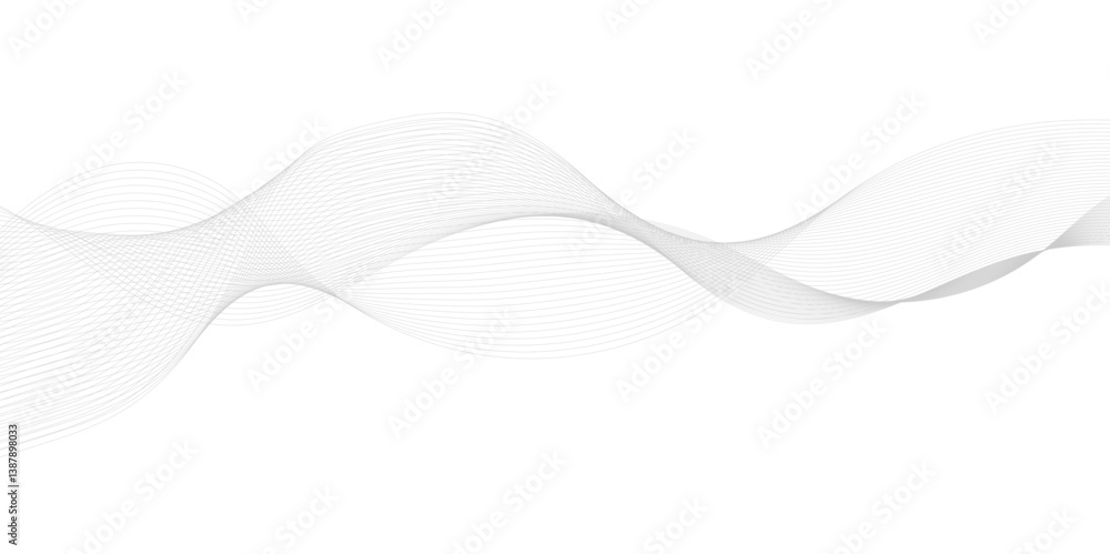 Fototapeta premium Abstract white and gray business wave technology voice concept line on transparent background. Vector minimalist wavy line art design, modern digital flowing wave pattern