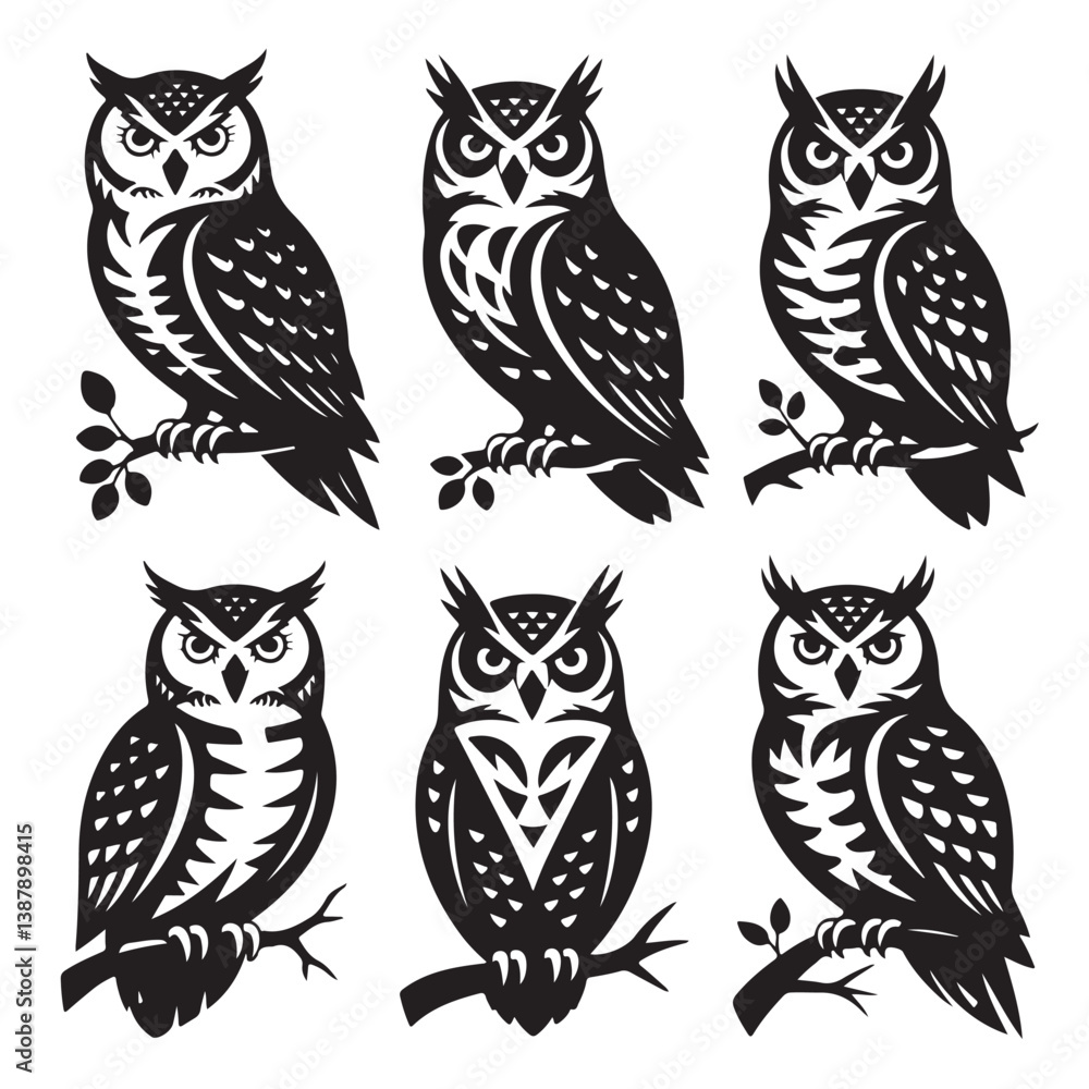 set of vector owls set of vector owls