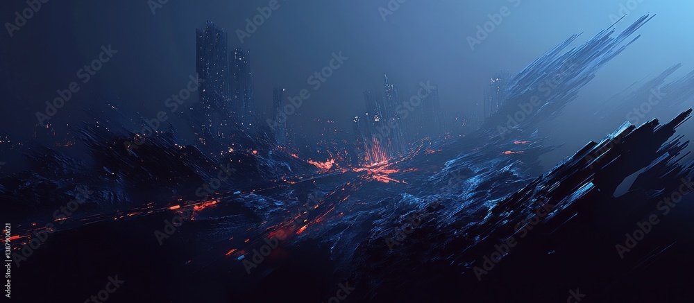 Obraz premium Alien Metropolis in a Volcanic Landscape
