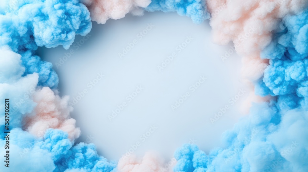 Pastel blue and pink smoke create a circular frame. The light background complements the soft colors. The image is high-quality, with good resolution and even lighting. Its style is dreamy and airy. Pastel blue and pink smoke create a circular frame. The light background complements the soft colors. The image is high-quality, with good resolution and even lighting. Its style is dreamy and airy.