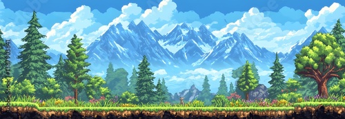 Pixel art forest background. Seamless game background with parallax. 7 layers