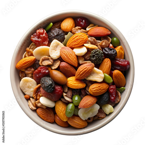 Healthy Trail Mix: Nuts, Seeds, & Dried Fruit isolated on transparent background