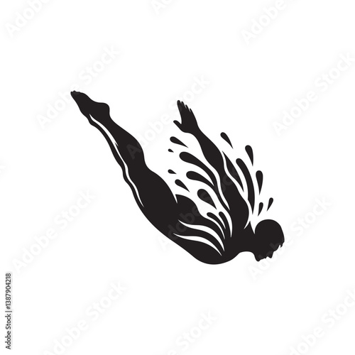 swimmer diving silhouette vector clip art logo design