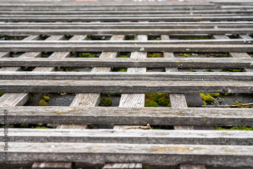 Background photo of wooden latticework used to decorate the roof.