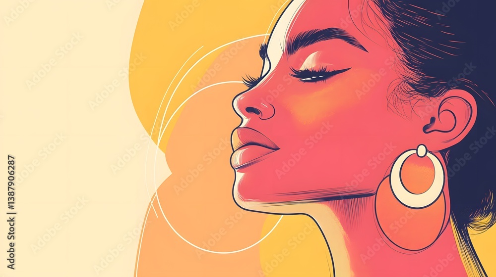 Portrait a woman with earring in modern abstract style. Hand drawn vector illustration for your contemporary fashion design Portrait a woman with earring in modern abstract style. Hand drawn vector illustration for your contemporary fashion design