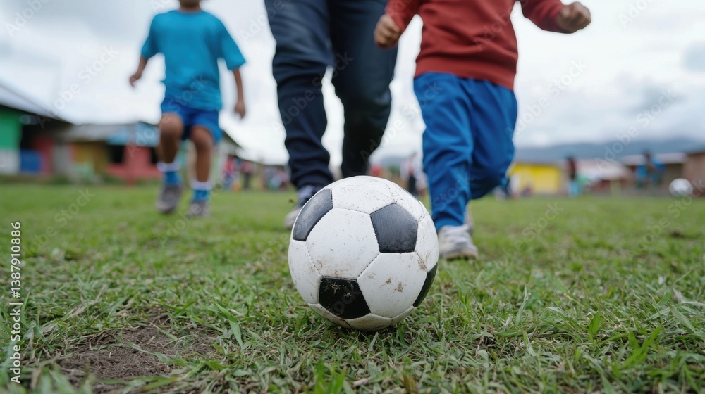 Kids Playing Soccer on Grass Field Kids Playing Soccer on Grass Field