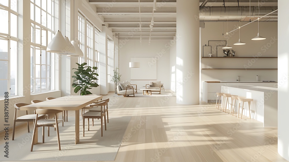 Fototapeta premium Beautiful Apartment, Sofa, Chair, Dining Table wall Mockup Interior design of modern living room.Generative AI