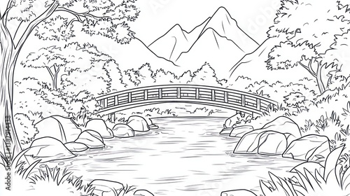 Wallpaper Mural Peaceful mountain landscape with bridge Torontodigital.ca