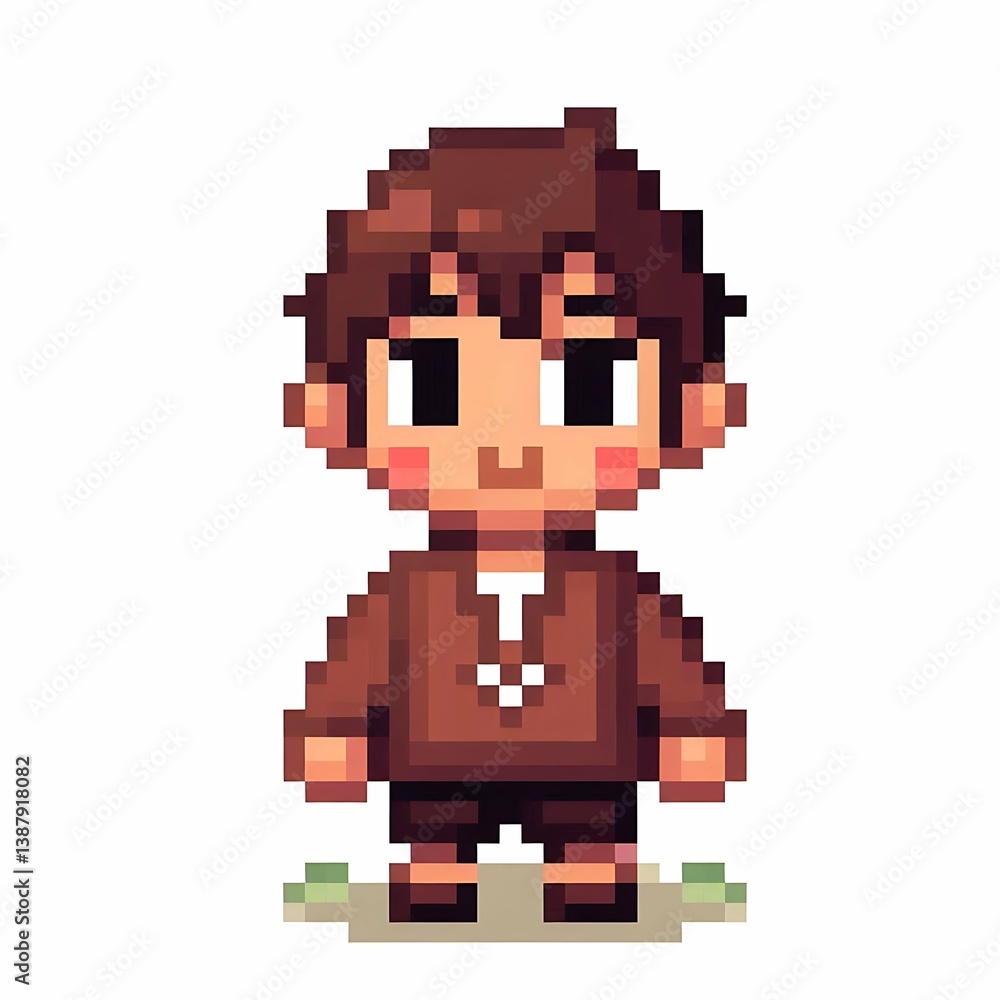 Obraz premium Pixelated Village Boy in Brown Attire suitable for art exhibition