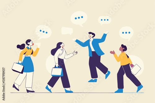 Conversation or business discussion, meeting, talk or chat together, group talk or communication dialog, message or speaking concept, business people coworker having conversation on speech bubble.