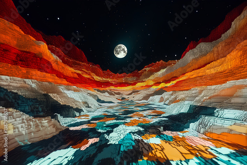 Surreal mountain landscape on a fantasy alien planet with otherworldly terrain and vivid atmospheric colors