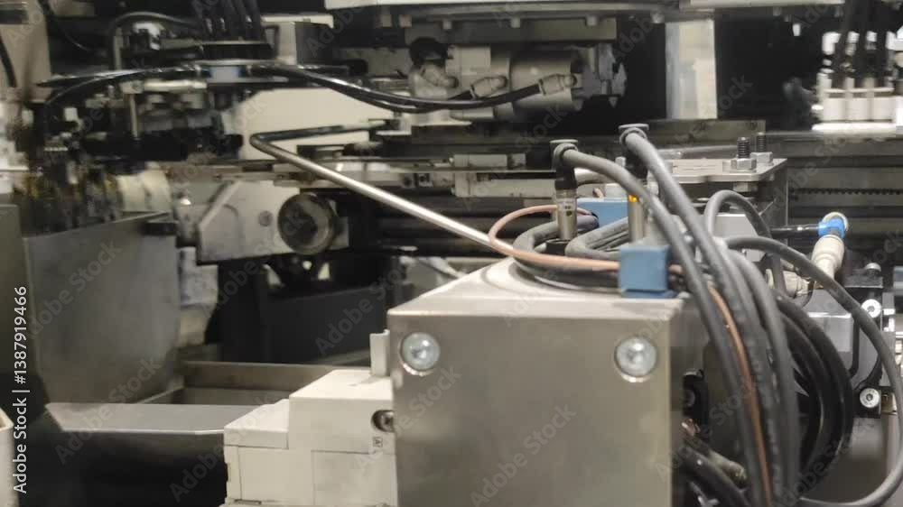 Industry. Production of auto wiring. Robots are automated. Wires and cables Industry. Production of auto wiring. Robots are automated. Wires and cables