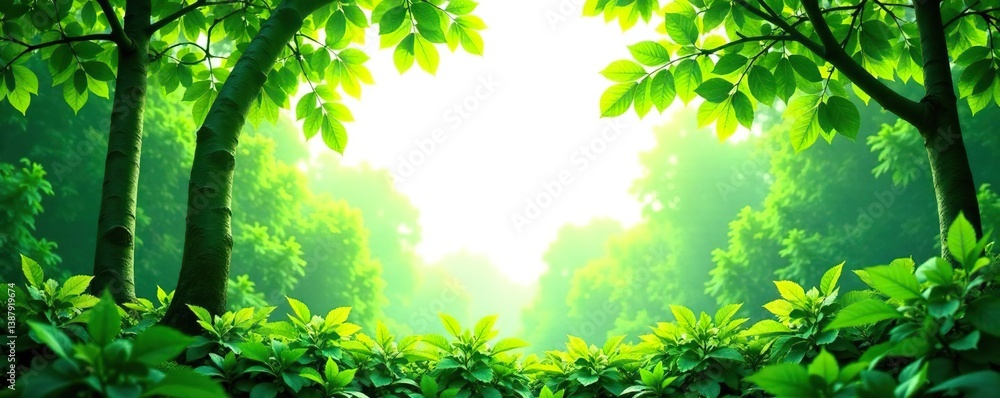 Obraz premium Leafy green forest foliage isolated on white background, trees, background