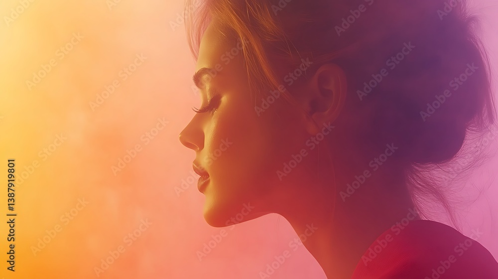 Womans Profile with Soft Light, and Calm. Womans Profile with Soft Light, and Calm.