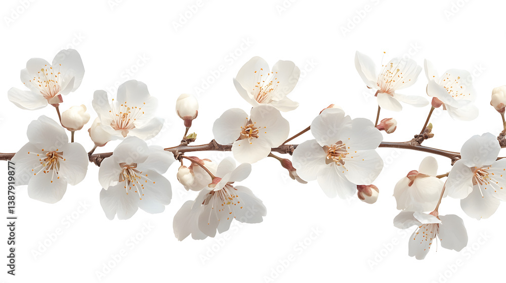 Fototapeta premium White Cherry Blossom Branch on White Background