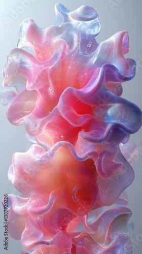 Vibrant 3D Abstract Art: Fluid, Organic Shapes with Bright Pastel Colors and Iridescent Textures