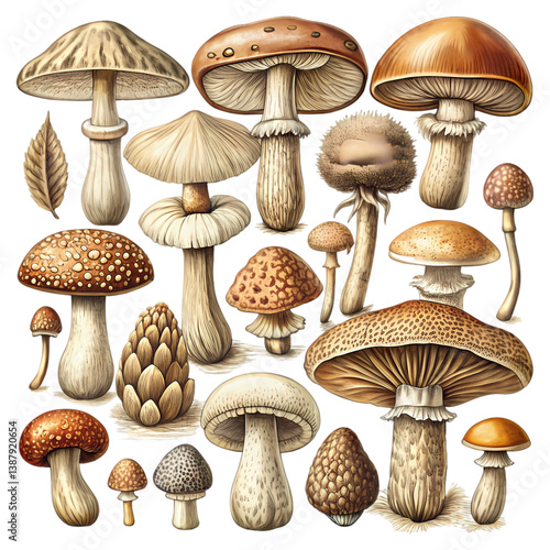 Mushroom Illustration: Botanical Art Print, Fungi, Mycology isolated on transparent background