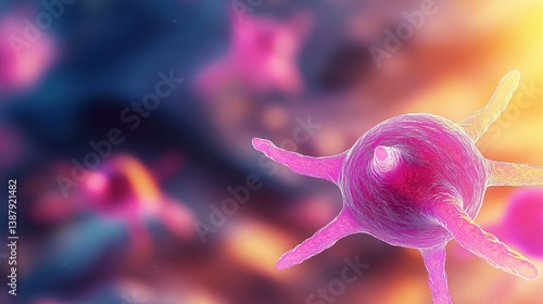 3D-rendered cells with tentacle-like extensions, ideal for science, biology, medicine, and health visuals.